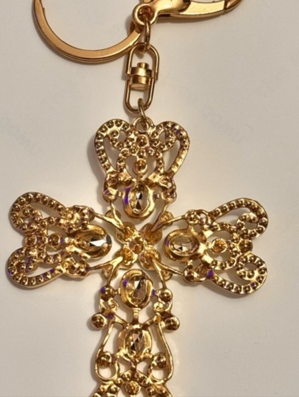 Crystal Cross Bag Charm/Keychain - Gold Tone NWOT - Picture 2 of 3